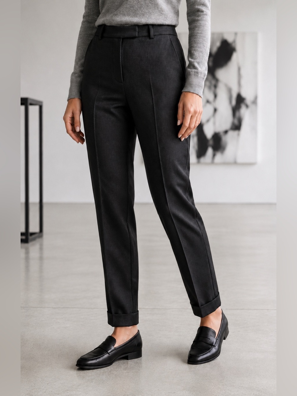 Massimo Dutti 96% Wool Tailored Ankle Pants Cuffed Black US 4 / EU 36 - Picture 2 of 7